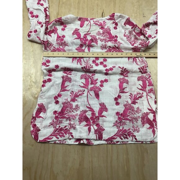 Soft Surrounding White Top Pink Embroidery Cotton Floral Tropical Boho Tunic M - Picture 6 of 6